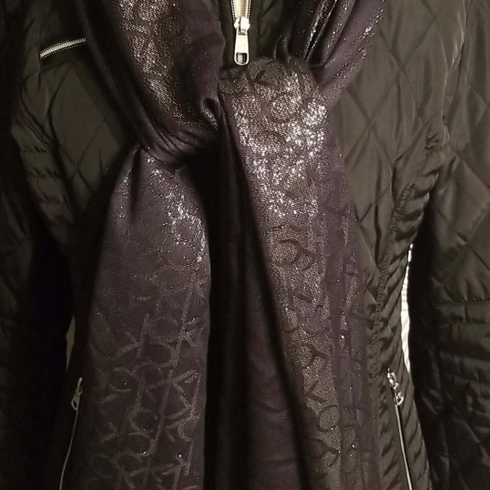 Calvin Klein Black Shimmering Logo Scarf Wrap